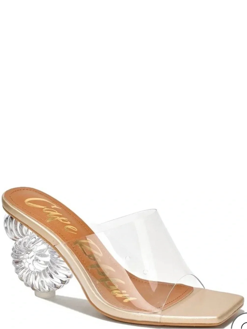 Cape Robbin Clear Strap Mule Heels with Gold Insole